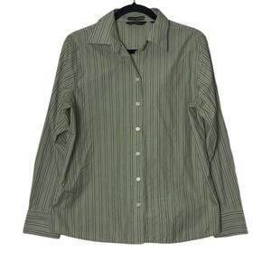 Eddie Bauer button up Woman's size Large 100% Cotton Striped green